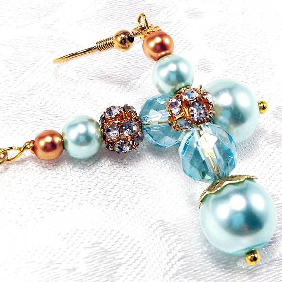 Blue and Gold Glass Pearl Wedding Jewelry Set - Picture 2 of 8